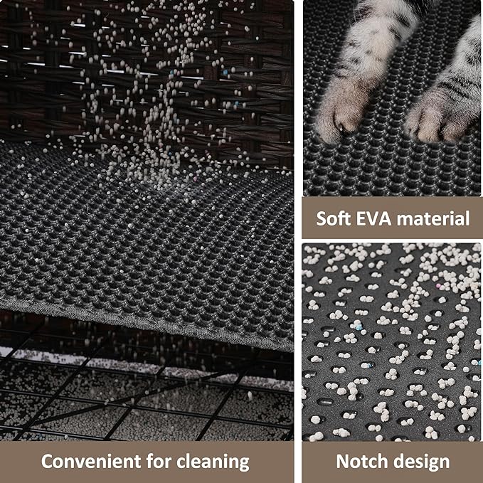 Cat Litter Box Enclosure with Soft Litter Mat; Hidden Cat Washroom Furniture with Door; Handwoven Rattan Cat House; Pet Crate for Living Room, Bedroom, Balcony (Brown)