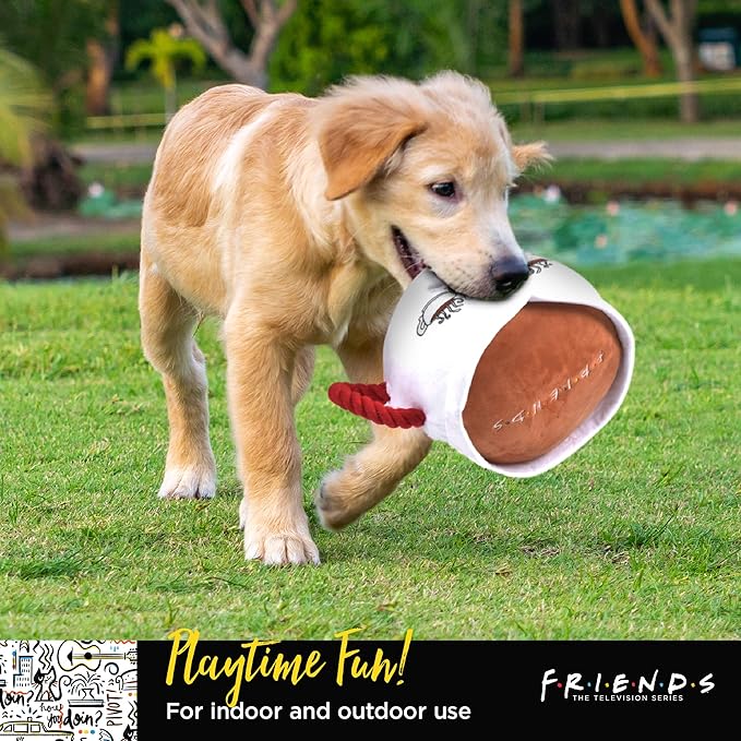 Central Perk Coffee Mug Plush Dog Toy With Rope Handle | 12-Inch Cute Squeaky Toy for All Dogs | Stuffed Dog Toys With Squeaker, Friends Memorabilia