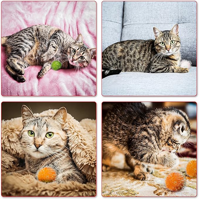 VAPKER 30 Pcs Cat Ball Toys Sparkle Balls Extra Large 2 Inch Cat's Favorite Chase Glitter Ball Glitter Tinsel Pom Poms Balls Assorted Color