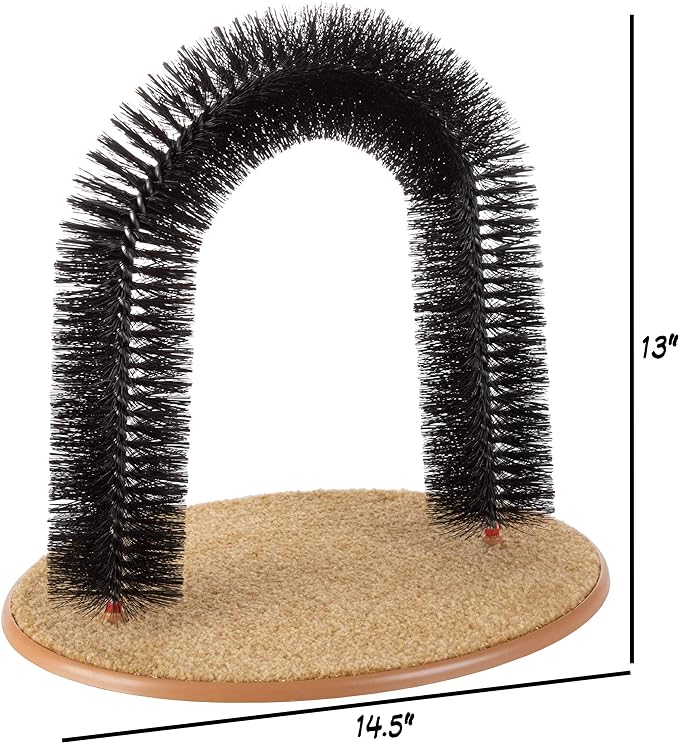 Cat Self-Groomer - Bristle Ring Brush Cat Arch with Carpeted Base, Back Scratcher and Massager for Controlling Shedding and Claws by PETMAKER (Black)
