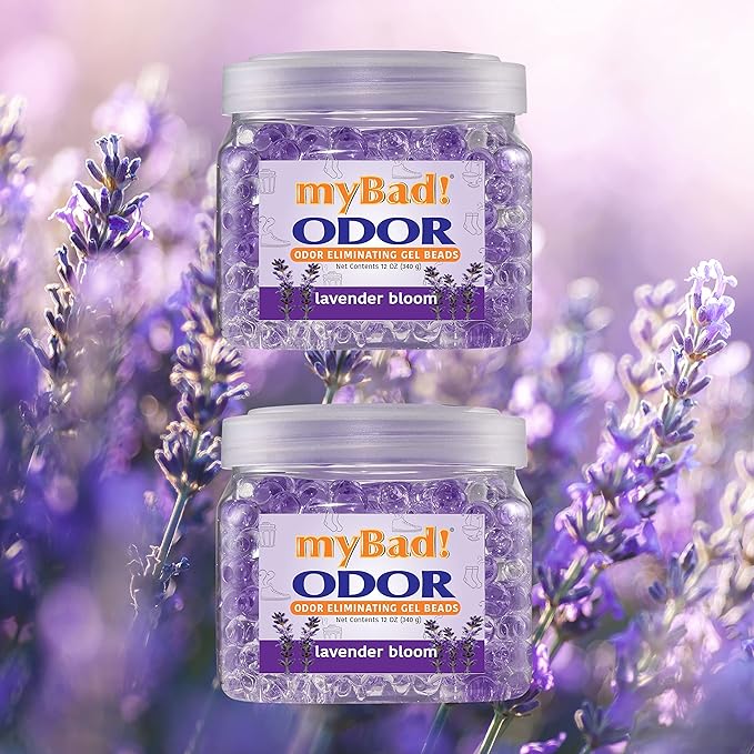 Odor Eliminator Essential Oil Gel Beads 12 oz - Air Freshener - Eliminates Odors and Smells in Bathroom, Pet Area, Closets, RVs, Pet Areas (Lavender Bloom, 2 Pack)