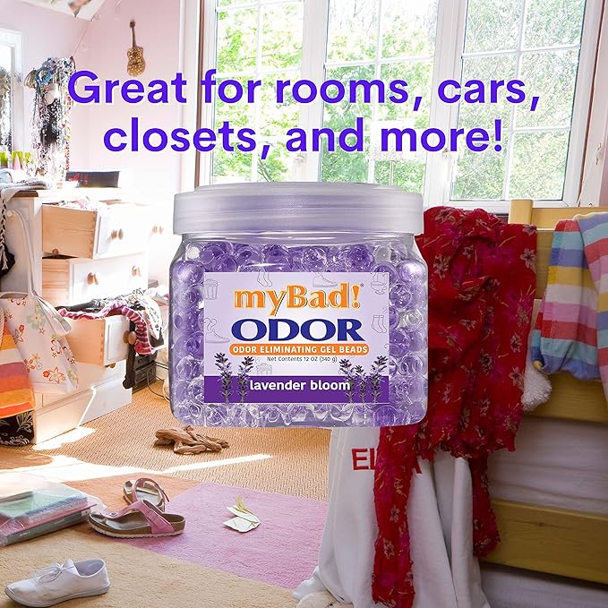 Odor Eliminator Essential Oil Gel Beads 12 oz - Air Freshener - Eliminates Odors and Smells in Bathroom, Pet Area, Closets, RVs, Pet Areas (Lavender Bloom, 2 Pack)