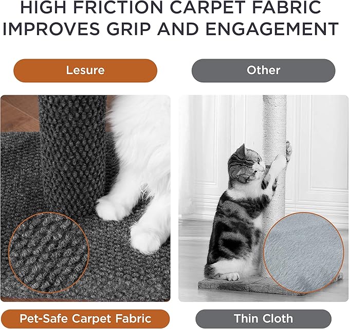 Lesure 29" Tall Cat Scratching Post - Premium Sisal Rope Highly Resistant Carpet Scratching Posts for Indoor Cats Adults, Sturdy Large Cat Scratch Pole with Hanging Ball, Grey(29 inch)