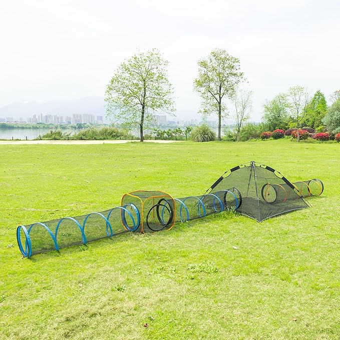 Cat Play Tunnel + Cube(with Three Ways) for Indoor and Outdoor, Cat Play House, Cat Enclosures, Collapsible Cat Cube, Tunnel, Cat Toys Easy to Connect with Cat Tent(2 Tunnels + Cube )