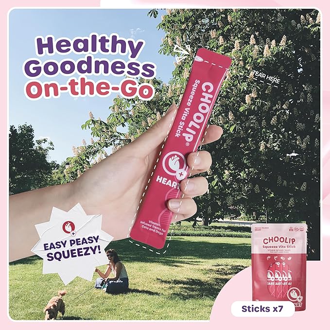 Squeeze Vita Stick Lickable Treats for Dogs & Cats. 7 Heart Support Sticks with Essential multivitamins. Soft and Tasty Paste for All Life Stages, Supporting Heart Health