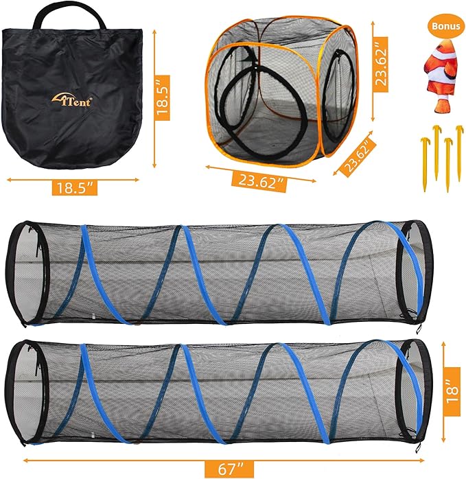 Cat Play Tunnel + Cube(with Three Ways) for Indoor and Outdoor, Cat Play House, Cat Enclosures, Collapsible Cat Cube, Tunnel, Cat Toys Easy to Connect with Cat Tent(2 Tunnels + Cube )