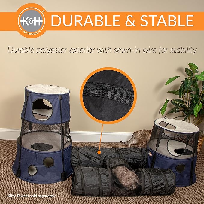 K&H Pet Products Cat Tunnel Tube Toy - Collapsible, Interactive Play Tube with Peek Hole for Indoor Cats, Kittens, Puppies, Rabbits; Compatible with K&H Cat Towers - Straight, Black 35" x 9"