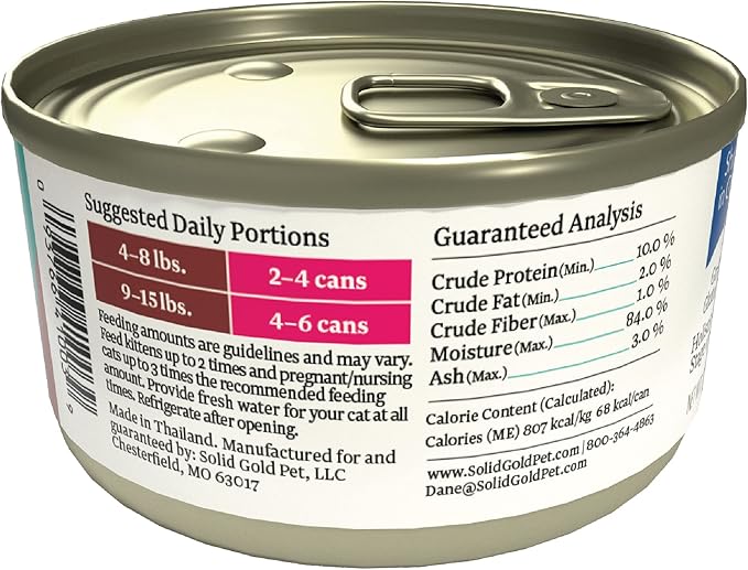 Solid Gold Wet Cat Food Shreds in Gravy - Canned Cat Food Made w/Real Tuna & Shrimp - Five Oceans Grain Free 24ct/3oz Can