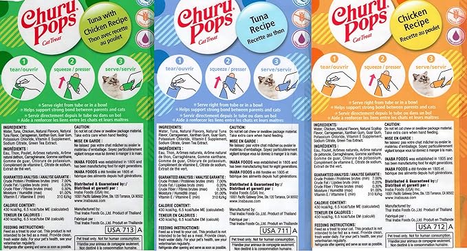 INABA Churu Pops Moist and Chewy Cat Treat 3 Flavor Variety Pack 12 Tubes