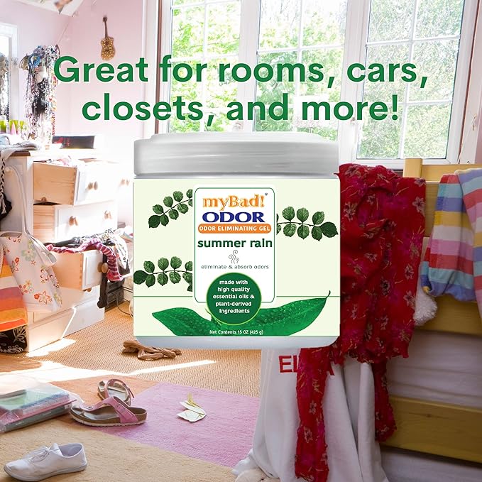 Odor Eliminator Essential Oil Gel 15 oz - Air Freshener - Eliminates Odors in Bathroom, Pet Area, Closets, RVs, Pet Areas (Summer Rain, 2 Pack)