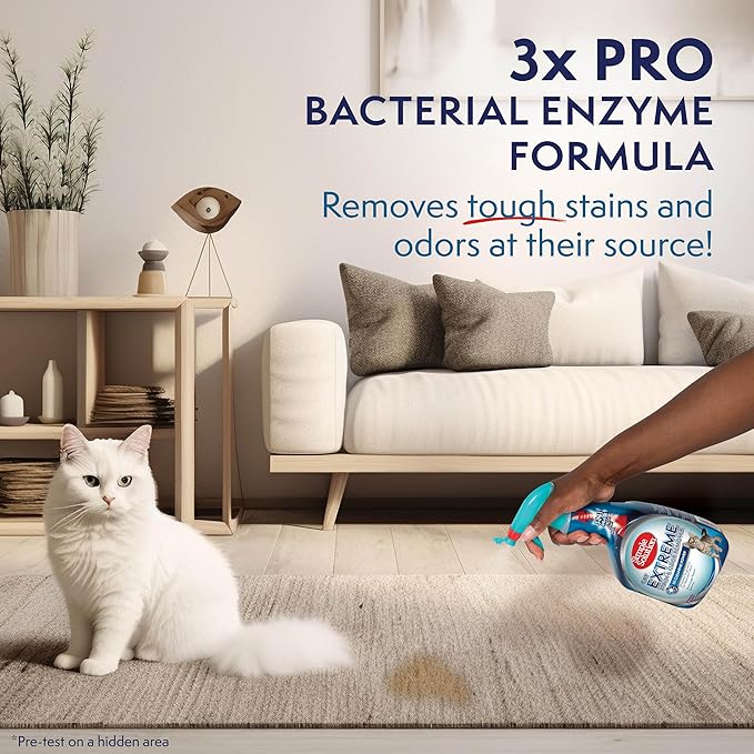 Simple Solution Cat Extreme Pet Stain and Odor Remover Spray - Enzymatic Cleaner with 3X Pro-Bacteria Cleaning Power, Cat-Formulated Strong Urine Pee Odor Destroyer - 32 Ounces