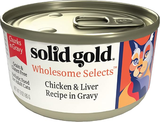 Solid Gold Wholesome Selects Wet Cat Food - Chicken Liver Chunks - Canned Cat Food, 24 Pack