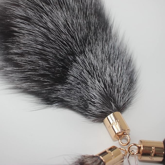 Fosrion Real Raccoon Tail Fur Cat Bites Toy with Three Section Retractable Carbon Fiber Rod (Raccoon) (3 Fox Fur Piece, Only Tail)