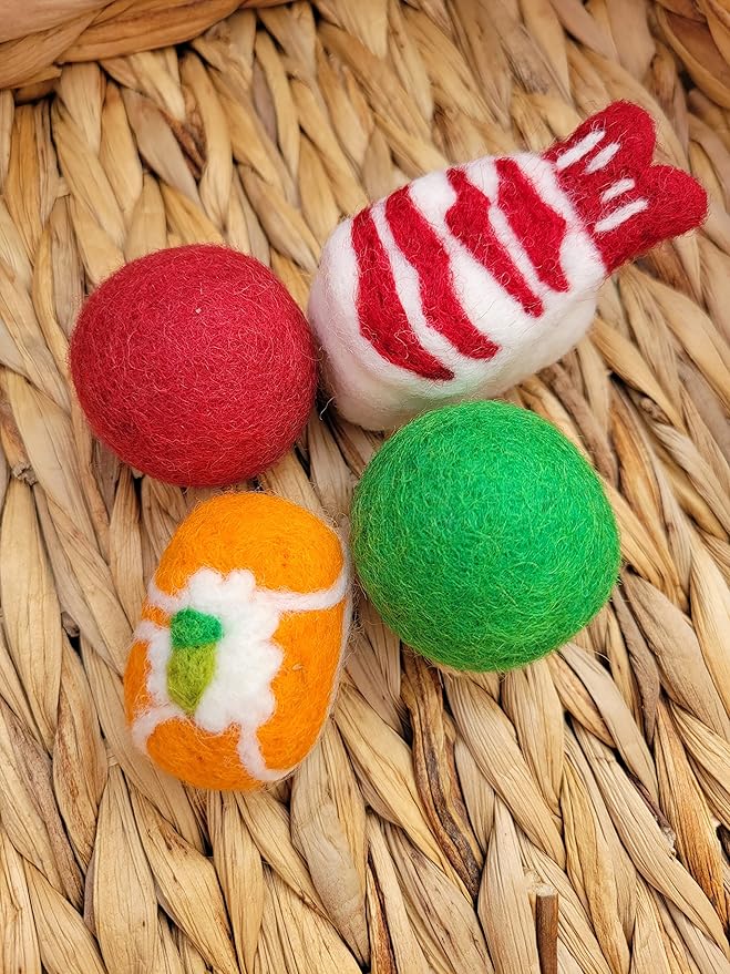 Toys for Cats and Kittens 100% Wool Felt Handmade in Nepal (Shrimp Sushi)