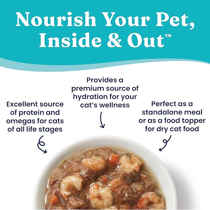 Solid Gold Wet Cat Food Shreds in Gravy - Canned Cat Food Made w/Real Tuna & Shrimp - Five Oceans Grain Free 24ct/3oz Can
