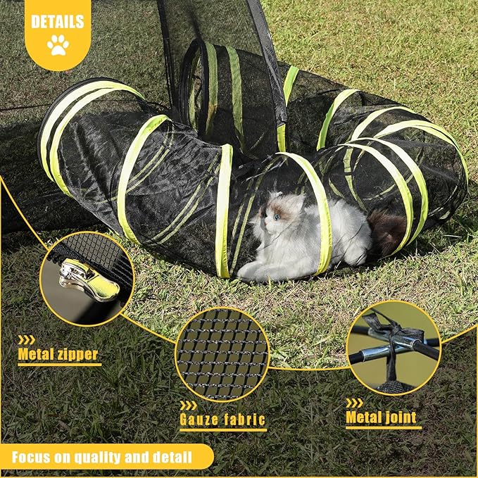 Outdoor Cat Enclosures for Indoor Cats - Portable Cat Tents for Outside - Outdoor Cat Tent with Circle Cat Tunnel W/Cat Toys - Cat Outdoor Playpen Enclosed Large for Multiple Cats