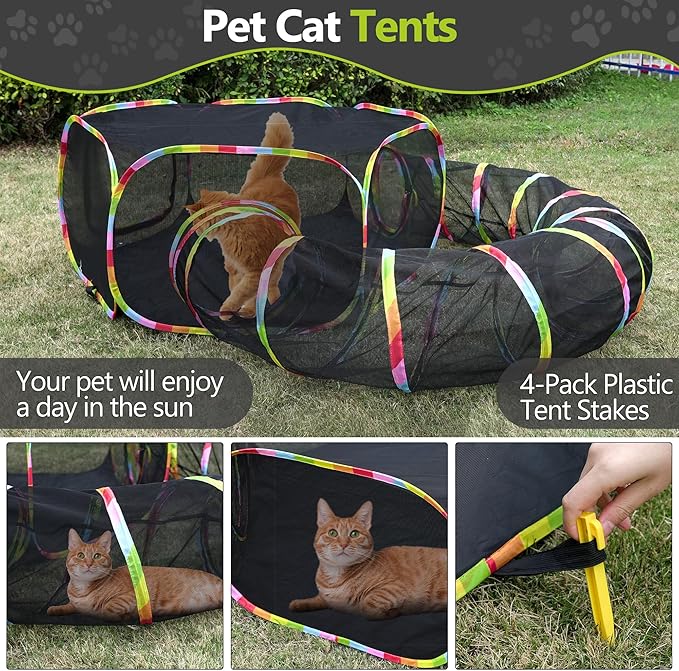 Outdoor Cat Enclosures Playground with Cat Toy Ball, Portable cat Tent for Indoor Cat Playpen Enclosed with Bag Storage, Cat Outdoor Enclosure Cat Tunnel Suitable for Small Animals