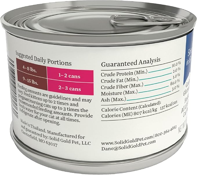 Solid Gold Wet Cat Food Shreds in Gravy - Canned Cat Food Made w/Real Tuna & Shrimp - Five Oceans Grain Free 16ct/6oz Can