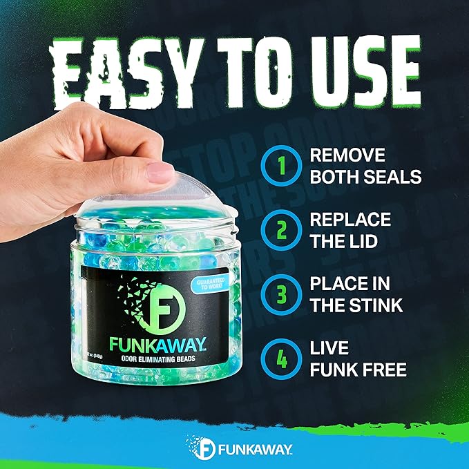 FunkAway Odor Eliminating Beads, 12 oz., Supercharged Odor Absorbing Beads for the House, Car or Gym, Eliminate Smoke, Pet and Bathroom Odors for Long-Lasting Results (Pack of 2)