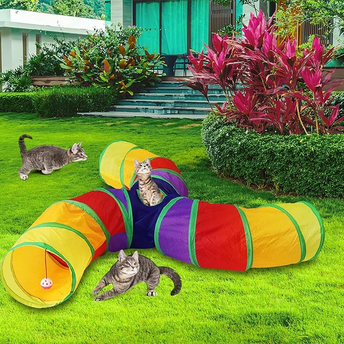 Bemodst Cat Tunnel for Indoor Cats Large,Cat Tubes and Tunnels Collapsible S-Shape Cat Tubes Kitty Tunnels Interactive Cat Toy with Storage Bag for Cat Small Dogs Ferret Rabbit (Colored 3-Way)