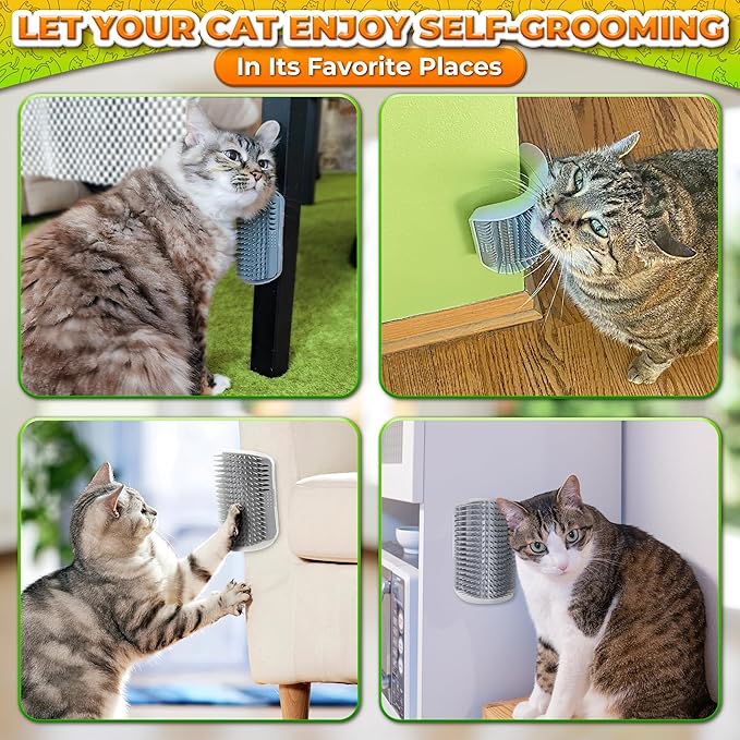 Cat Corner Scratcher - Cat Self Groomer for Indoor Cats Corner Cat Scratcher Brush Cat Face Scratchers Cat Rubbing Corner Scratcher - Cat Wall Brush Cat Corner Brush Cat Scratchers for Indoor Cats