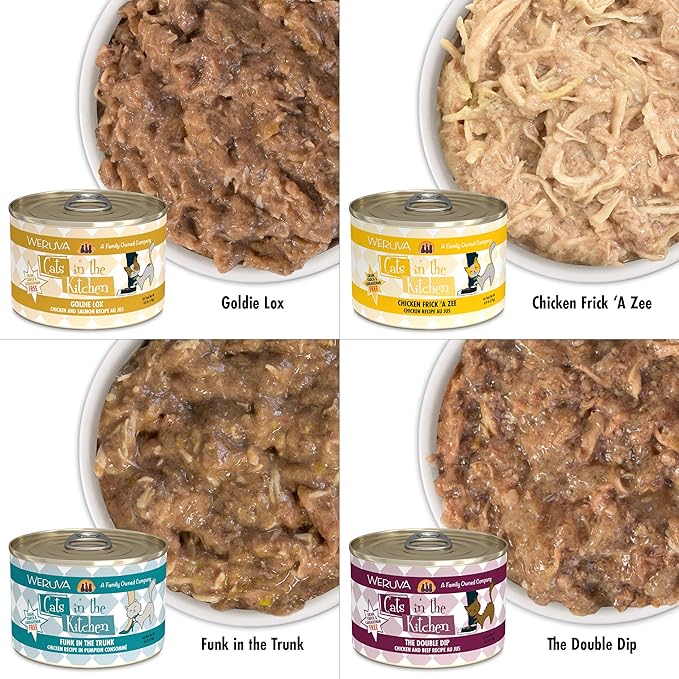 Weruva Cats in The Kitchen, Goldie Lox and The 3 Fares Grain Free Canned Cat Food Variety Pack, 6oz Can (Pack of 24)