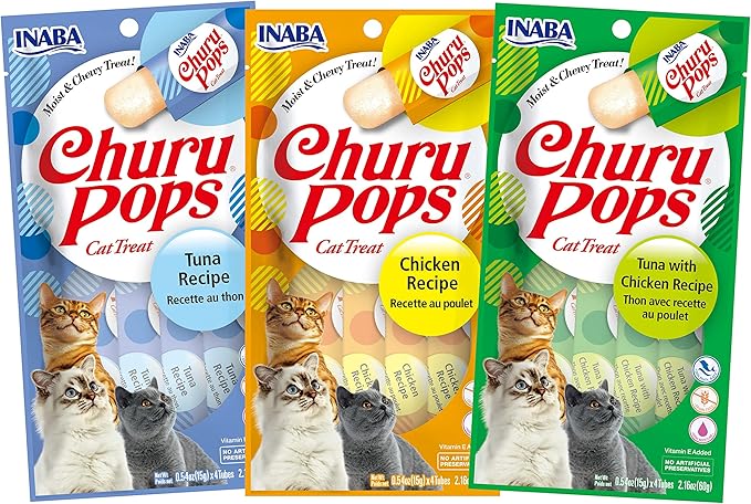 INABA Churu Pops Moist and Chewy Cat Treat 3 Flavor Variety Pack 12 Tubes