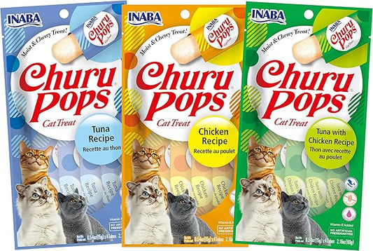 INABA Churu Pops Moist and Chewy Cat Treat 3 Flavor Variety Pack 12 Tubes