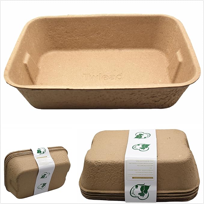 Disposable Cat Litter Box (5 Pack Of Trays) Eco Friendly 100% Recycled Paper Cat Tray,16.14 X11.81X3.94 Inch (Brown)