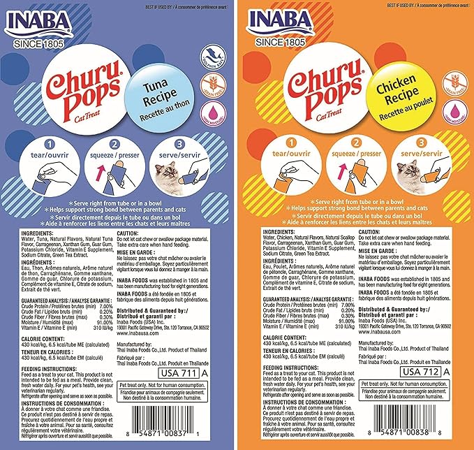 INABA Churu Pops Moist and Chewy Cat Treat 2 Flavor Variety Pack 24 Tubes