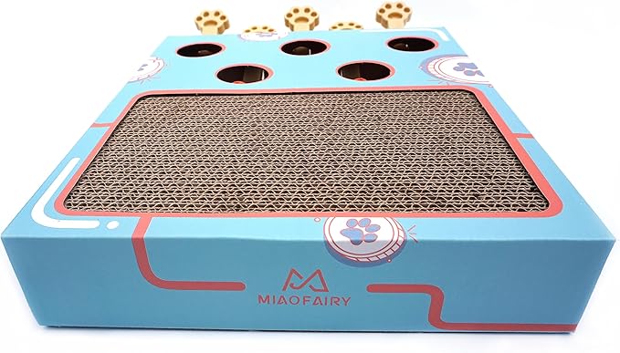Cat Enrichment Toys,Interactive Whack a Mole Game, Scratching Pad, and Cardboard Box for Indoor Cats Cat Whack a mole Toy with cat Scratching pad,Cat Scratching Post