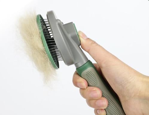 Pet Grooming Tool Needle Brush, Self Cleaning Slicker Brushes for Pet Grooming, Remove Undercoat,Proven Grooming Tools for Dogs Cats and Other Animals (Straight Needle - Green)