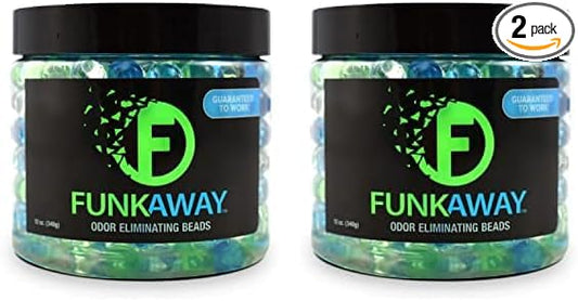 FunkAway Odor Eliminating Beads, 12 oz., Supercharged Odor Absorbing Beads for the House, Car or Gym, Eliminate Smoke, Pet and Bathroom Odors for Long-Lasting Results (Pack of 2)