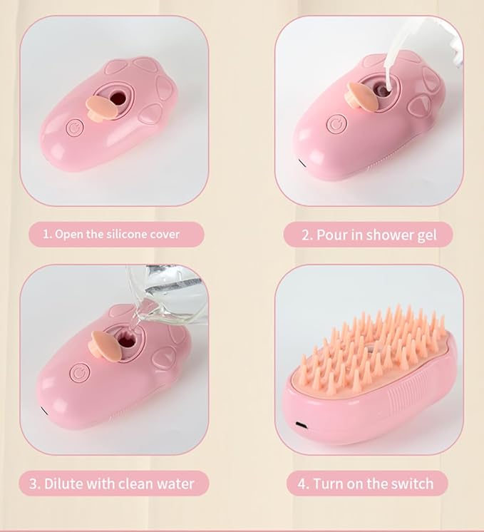 Pet Steam Brush, 3 in 1 Steamy Cat Brush, Silicone Massage Grooming Brush Steamy Dog Brush for Shedding Pet Hair Removal Comb for Cats and Dogs(Pink)