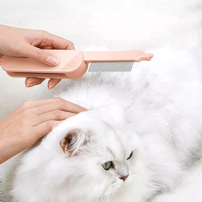 2-Sided Pet Grooming Brush for Dogs & Cats, Self-Cleaning Sliver Brush for pet - Comb for Grooming Long Haired & Short Haired Dogs, Cats, Rabbits & More - Deshedding Tool, Cat Brush (Pink)(W-482)