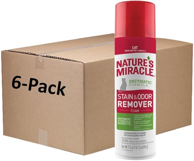 Nature's Miracle Advanced Stain and Odor Eliminator Foam Cat 17.5 Ounces, for Severe Cat Messes, Aerosol (1 CASE of 6 Individual 17.5 OZ CANS)