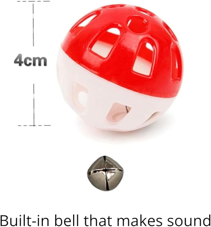 10 PCS 1.6" Cat Balls with Bell Big Lattice Wiggly Jingle Rattle Plastic Toy Assorted Color