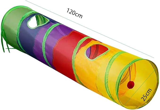 Cat Toys Cat Tunnel and Cat Cube Pop Up Collapsible Kitten Indoor Outdoor Toys-Collapsible 3 Way or 1wayCat Tube- for Cat, Puppy, Kitty, Kitten, Rabbit (Rainbow)