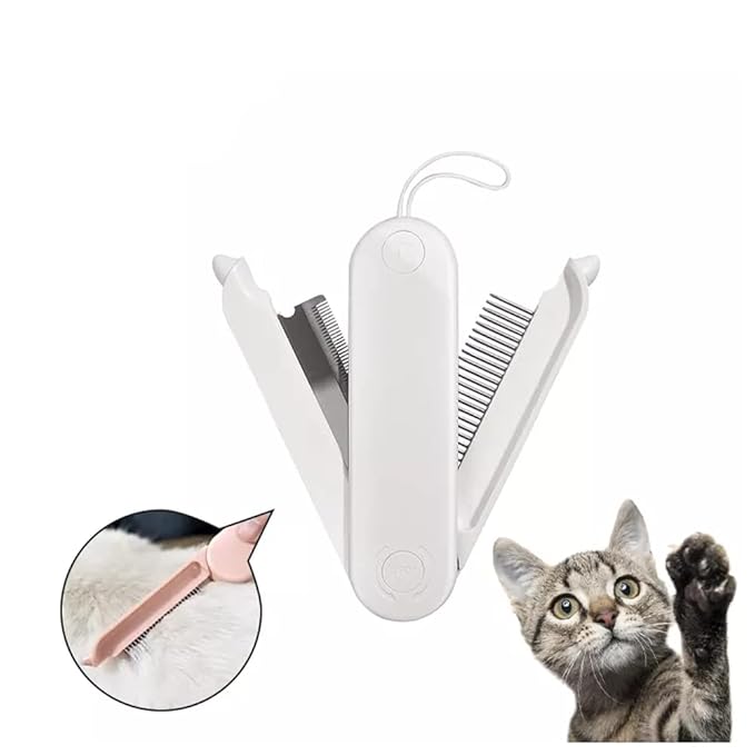 2-Sided Pet Grooming Brush for Dogs & Cats, Self-Cleaning Sliver Brush for pet - Comb for Grooming Long Haired & Short Haired Dogs, Cats, Rabbits & More - Deshedding Tool, Cat Brush (White)