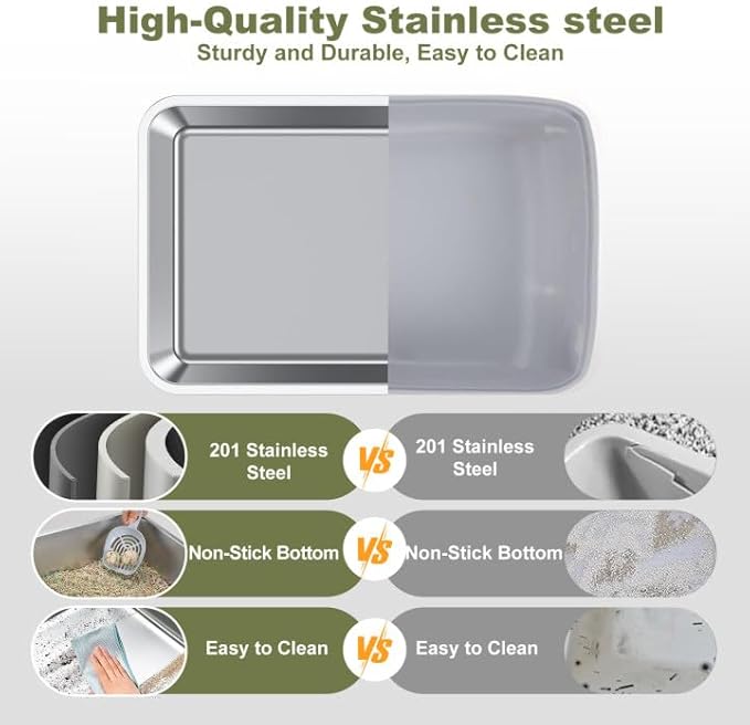 Stainless Steel Litter Box with Lid Cat XXL Metal Front Entry Top Kitty Litter Box,High Side Enclosed Cat Litter Box for Big Cats and Kittens,Extra Large Litter Box with Scoop