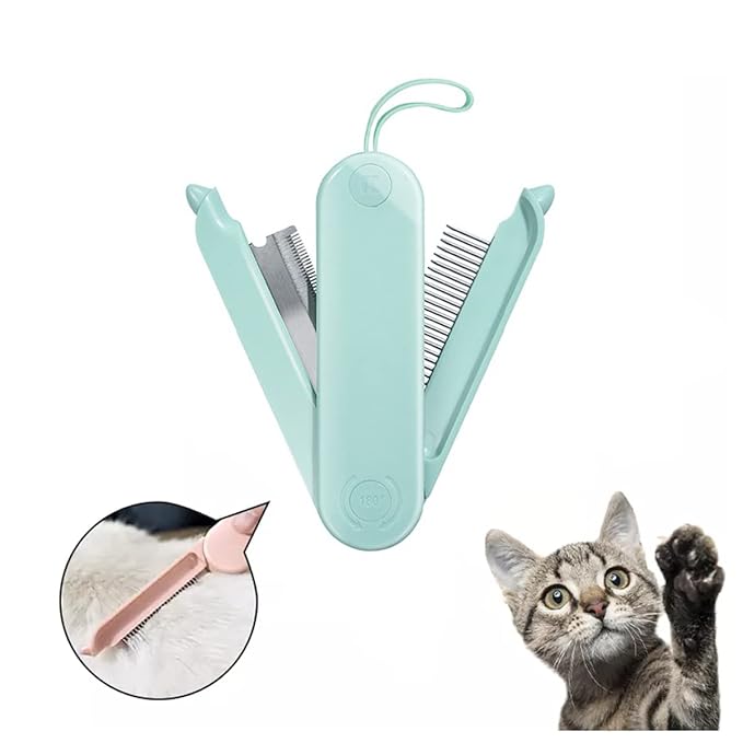 2-Sided Pet Grooming Brush for Dogs & Cats, Self-Cleaning Sliver - Comb Long Haired Short Dogs, Rabbits More Deshedding Tool, Cat (Green) (W-482), 1.0 Count