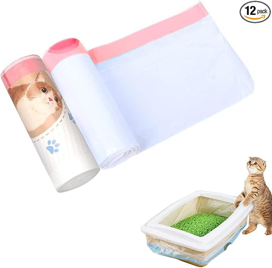 Cat Litter Box Liners 12 Count Drawstring Extra Durable Pet Cat Pan Liners Cat Waste Litters Bags Kitty Litter Box Bag Pet Cat Supplies 29.13 * 17.71 (12)