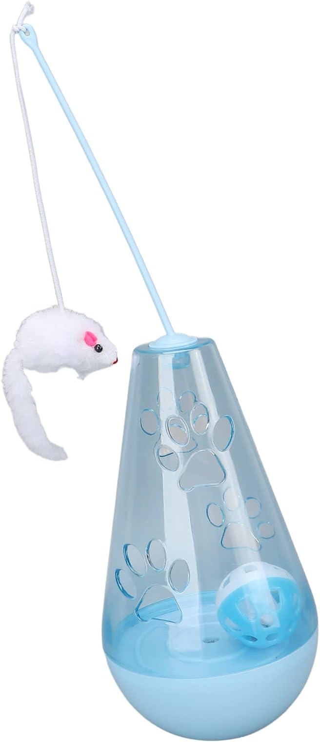 EVTSCAN Cat Roly Poly Toy Cat Built in Bell Ball Interactive Snack Toy with Plush Mouse Cat Stick for Indoor Cats Kittens(Blue)