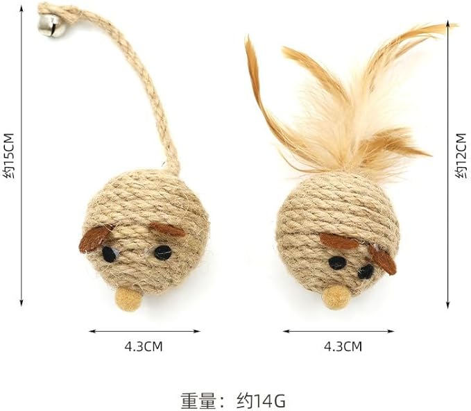 6Pcs Natural Sisal Toys for Cats,Sisal Balls Mice Toys with Rattling Sound for teractive Cat Scratcher Chew Toy with Cute Mouse Toy for Kitten Kicker