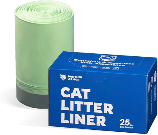 Panther Armor Compostable Litter Box Liners, 25 count, Extra Large Cat Liners, Unscented, Kitty Litter Liners, Drawstring, Jumbo Size, Fits Any Litter Boxes