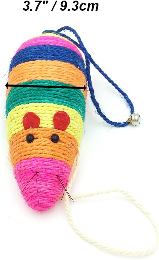 Sisal Mouse Toy for Cats, Cat Scratching Toy Big Sisal Mouse Toy with Rattling Sound for Cats (Multicolored)
