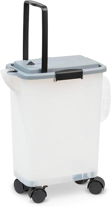 PetFusion BetterBin Portable Litter Storage Container (16.5 x 11.7 x 19) | Holds up to 25 lbs/10 Gallons, Great for Dry Dog and Cat Food | Adjustable Spout, Back & Top Handles, Heavy Duty Wheels