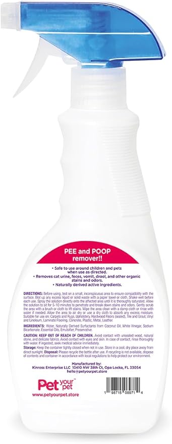 Pee and Poop Remover Cat – All-in-One Pet Stain and Odor Remover with Plant-Derived Ingredients – Stain and Odor Removers for Upholstery, Carpets & Hard Floors
