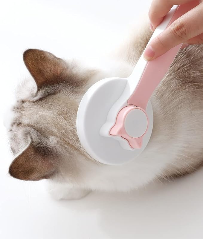 Pet Brush for Fur Friends, Self Cleaning Cat Brush with Hair Release for Shedding and Grooming, Deep Cleaning Cat Brushes for Indoor Cats Dogs Puppy Rabbits (Pink)