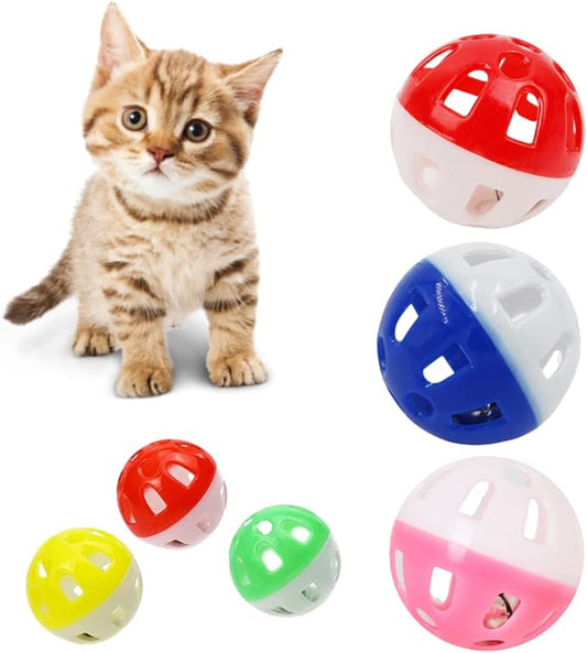 10 PCS 1.6" Cat Balls with Bell Big Lattice Wiggly Jingle Rattle Plastic Toy Assorted Color
